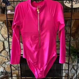 Lilly Pulitzer Randee Passion Fruit Pink Long Sleeve One Piece Swimsuit